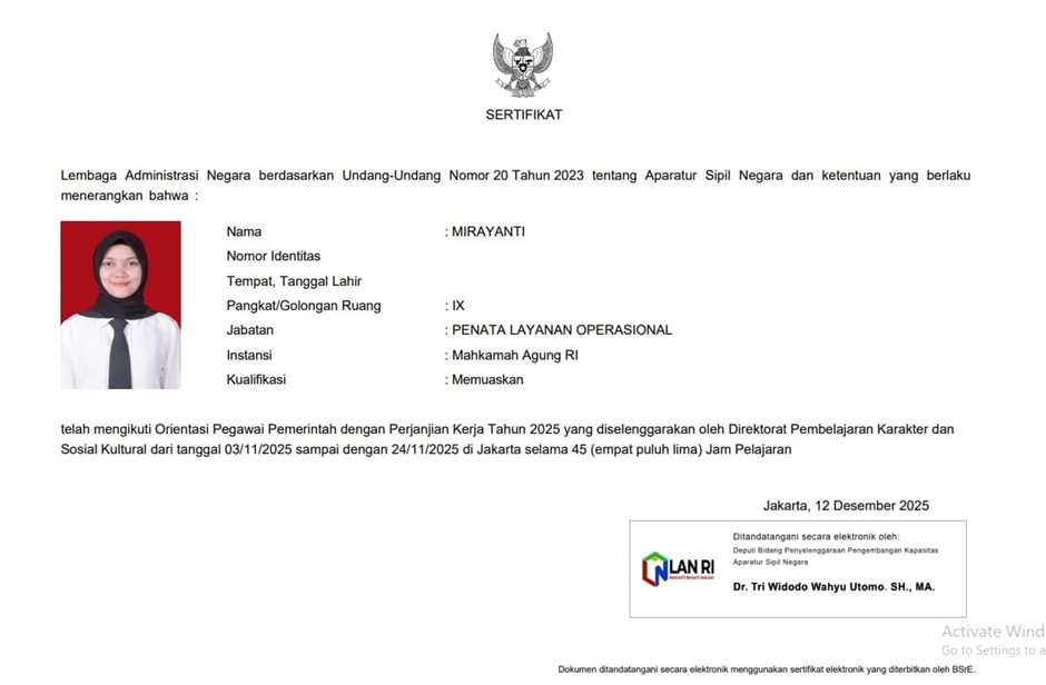 1221. Awal Gemilang PPPK PA Pulang Pisau, Orientasi Tahap I Tahun 2025 Berbuah Nilai Memuaskan